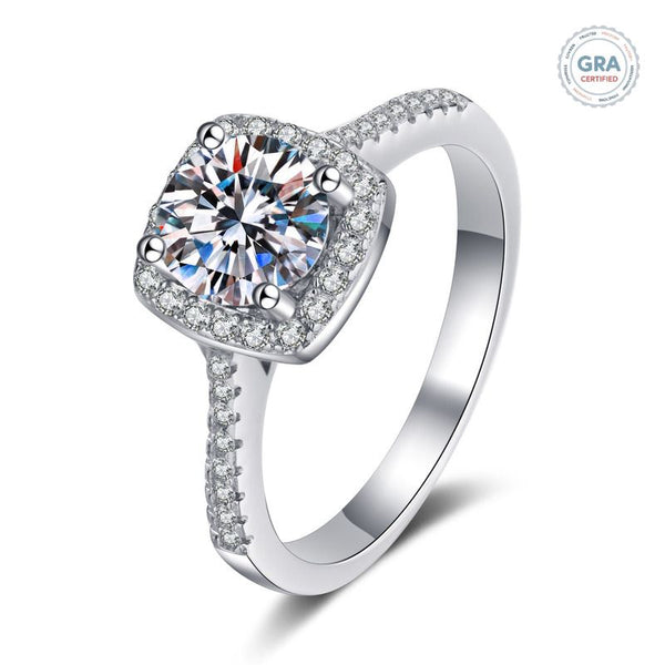 Platonic Beatrice Solitaire Moissanite Ring in Sterling Silver with Platinum Coating