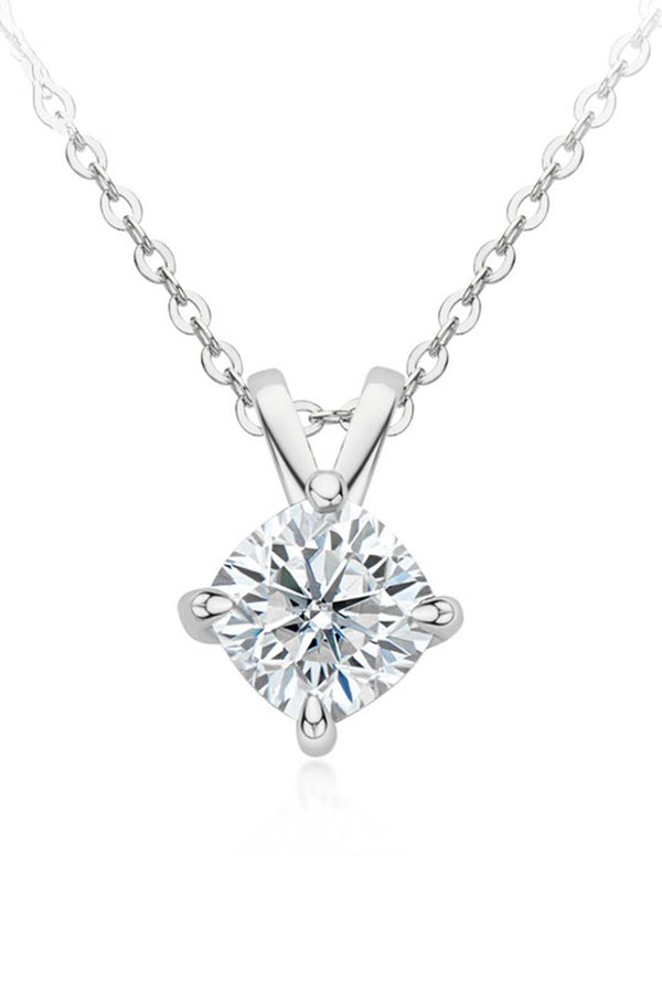 Platonic Avery Cushion Cut Moissanite Pendant in Sterling Silver With Rhodium Plating