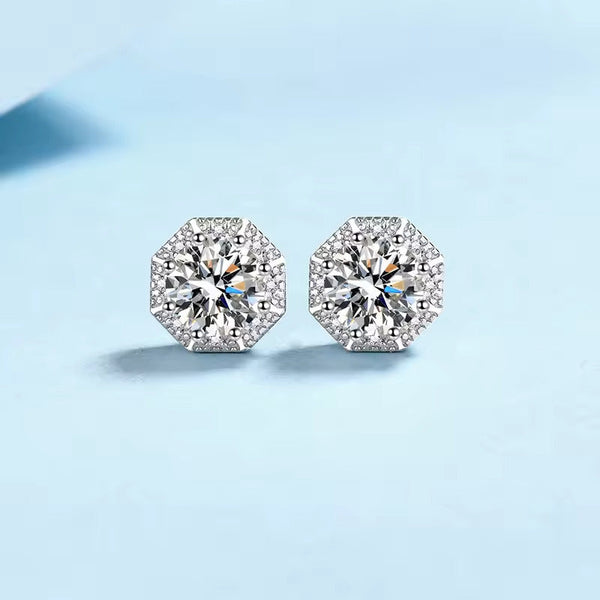 Platonic 2 ct Glimmer Guard Moissanite Stud Earrings D/VVS1