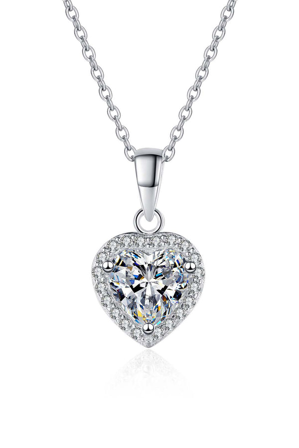 Platonic Willow Heart Cut Moissanite Pendant in Sterling Silver With Rhodium Plating