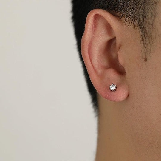 Platonic 0.3 - 2 ct Single Piece Sparkle Orbit Round Moissanite Stud Earrings for Men