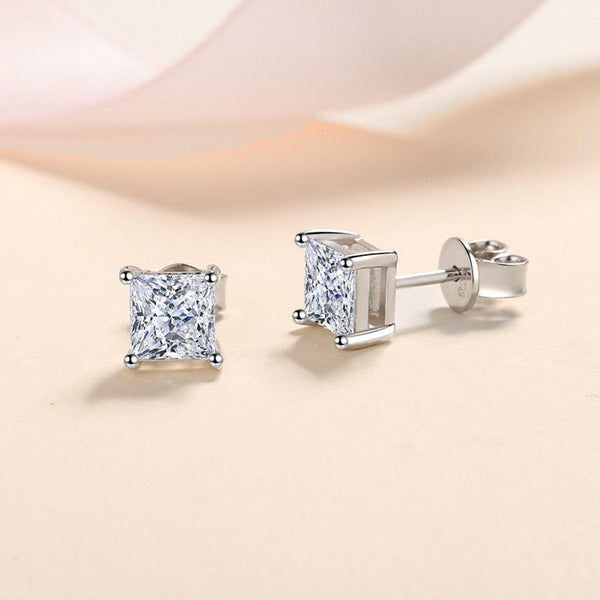 Platonic 1 ct / pair Princess Glow Moissanite Stud Earrings