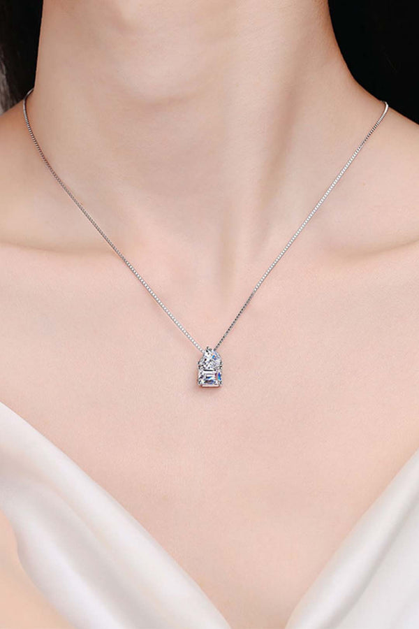 Platonic Evelyn Moissanite Pendant in Sterling Silver With Rhodium Plating