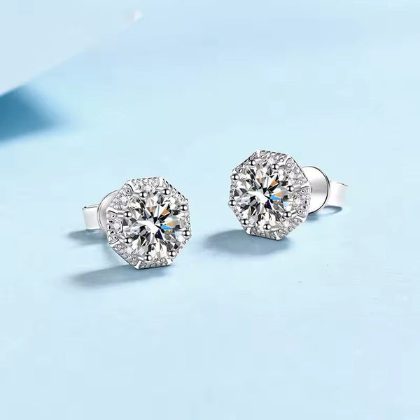 Platonic 2 ct Glimmer Guard Moissanite Stud Earrings D/VVS1