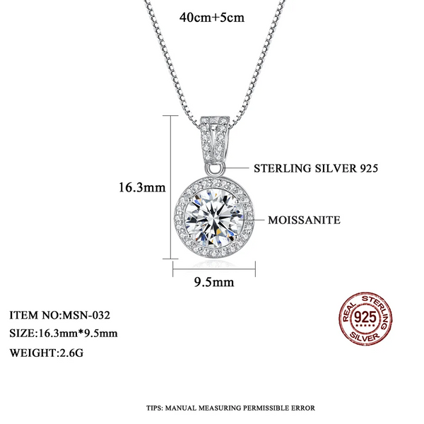 Platonic 1 ct Shimmer & Shine Silver Moissanite Pendant, GRA Certified, Free Chain
