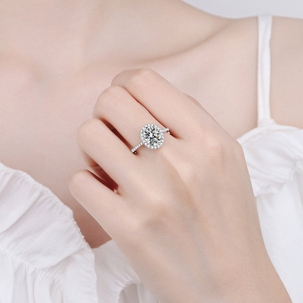 Platonic Harriet Oval Cut Solitaire Moissanite Ring in Sterling Silver with Platinum Coating
