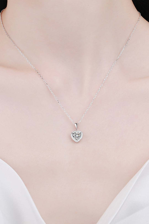 Platonic Willow Heart Cut Moissanite Pendant in Sterling Silver With Rhodium Plating