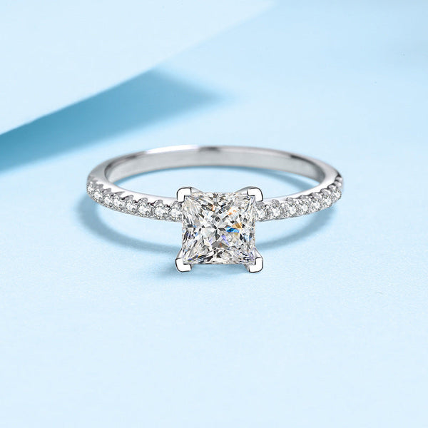 Platonic Evangeline Princess Cut Solitaire Moissanite Ring in Sterling Silver with Platinum Coating