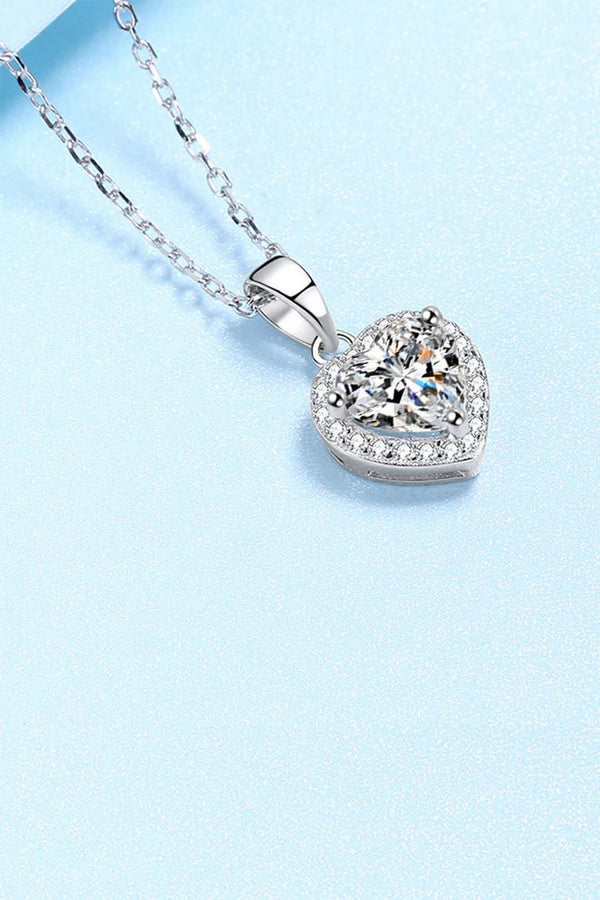 Platonic Willow Heart Cut Moissanite Pendant in Sterling Silver With Rhodium Plating