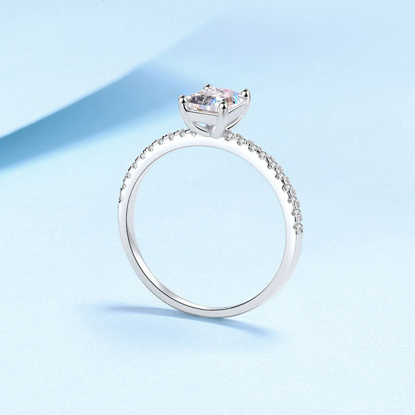 Platonic Seraphina Emerald Cut Solitaire Moissanite Ring in Sterling Silver with Platinum Coating