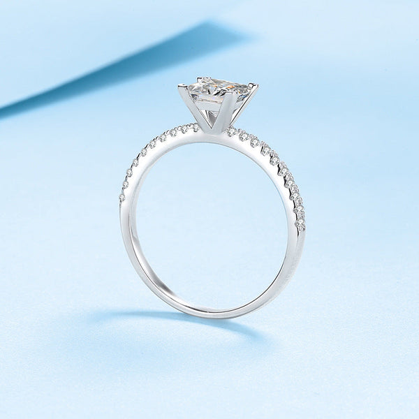 Platonic Evangeline Princess Cut Solitaire Moissanite Ring in Sterling Silver with Platinum Coating