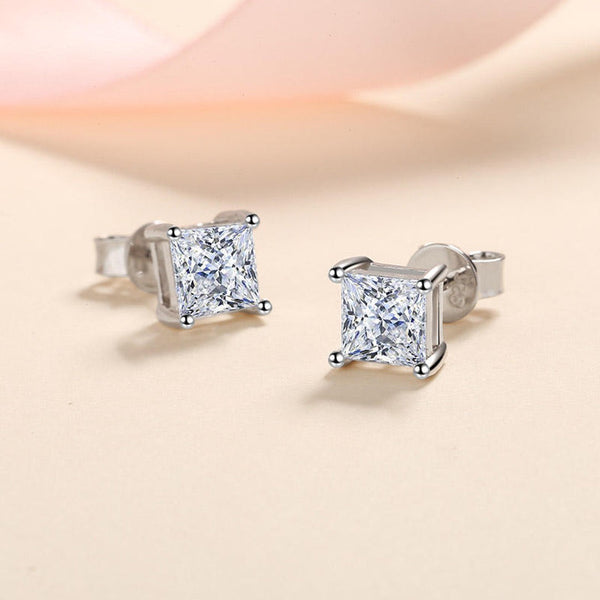 Platonic 1 ct / pair Princess Glow Moissanite Stud Earrings