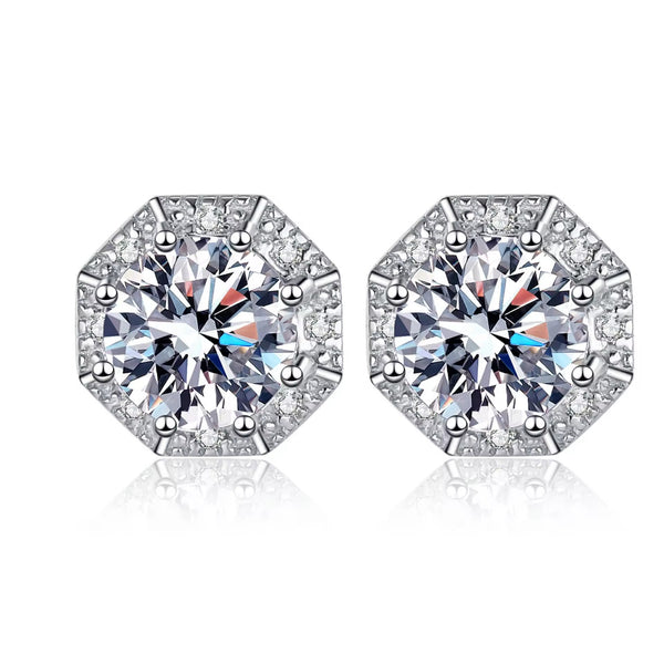 Platonic 2 ct Glimmer Guard Moissanite Stud Earrings D/VVS1