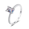 Platonic Seraphina Emerald Cut Solitaire Moissanite Ring in Sterling Silver with Platinum Coating