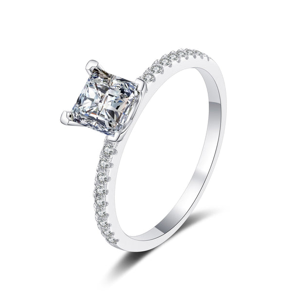Platonic Evangeline Princess Cut Solitaire Moissanite Ring in Sterling Silver with Platinum Coating