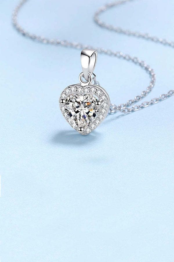 Platonic Willow Heart Cut Moissanite Pendant in Sterling Silver With Rhodium Plating