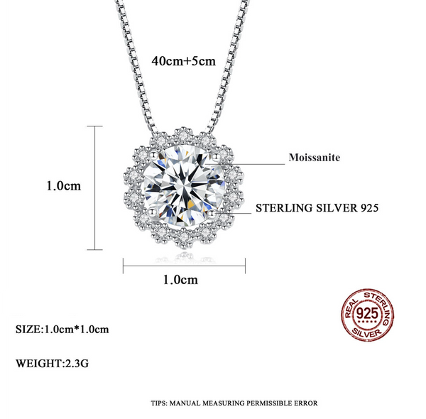Platonic 1 ct Moissanite Halo Pendant Necklace;Sterling Silver 925; D VVS1
