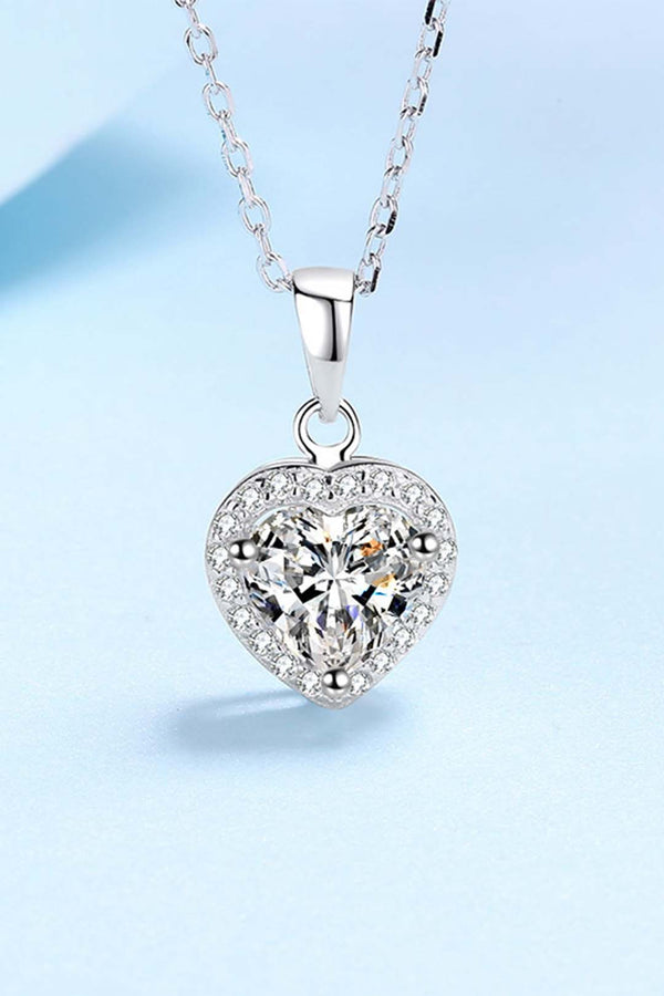 Platonic Willow Heart Cut Moissanite Pendant in Sterling Silver With Rhodium Plating
