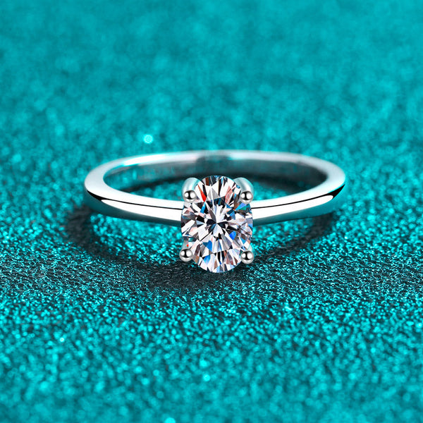 Platonic Charlotte Oval Cut Solitaire Moissanite Ring in Sterling Silver with Platinum Coating