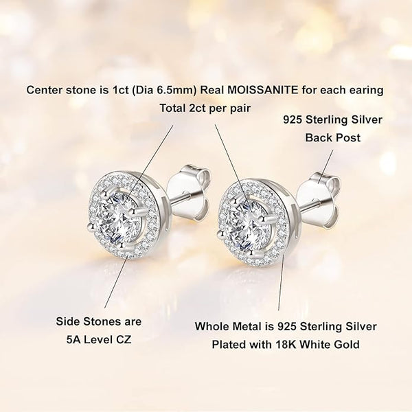 Platonic 1 - 4 ct Halo Bliss Solitaire Studs Moissanite Earrings
