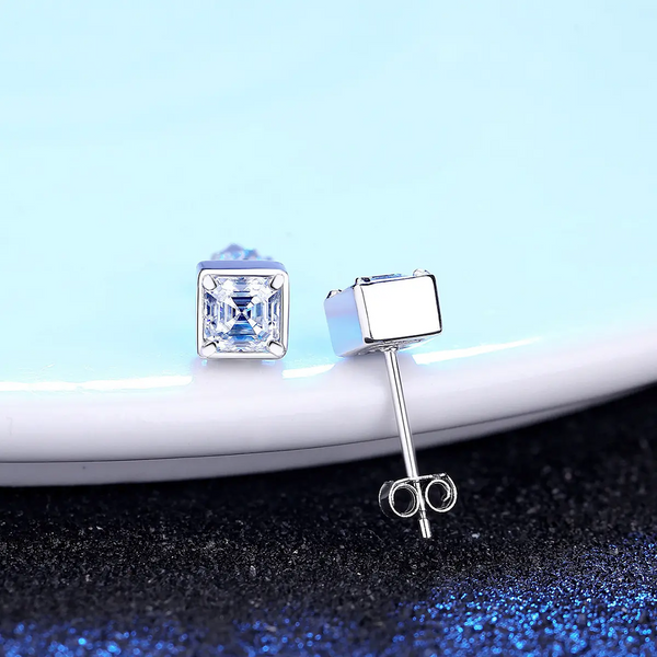 Platonic 1 ct Radiant Asscher Moissanite Stud Earrings; GRA Certified; D VVS1