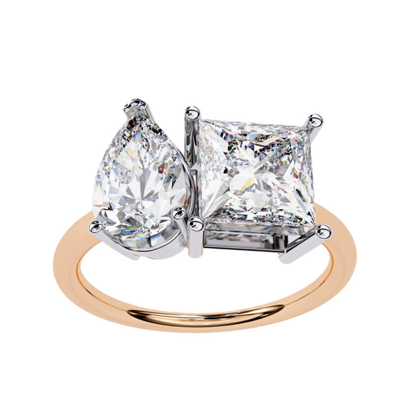 Platonic Pear and Princess solitaire toi et moi ring
