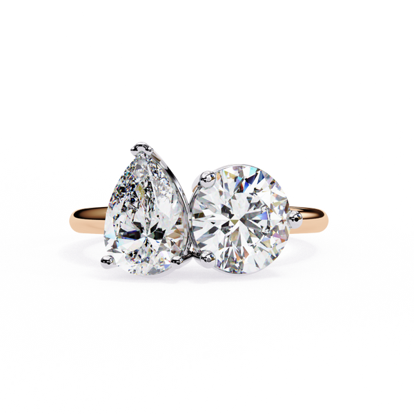 Platonic Pear and Round solitaire toi et moi ring