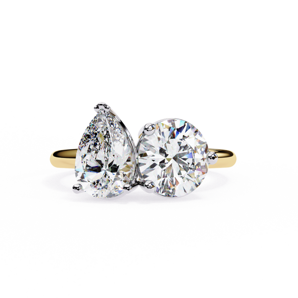 Platonic Pear and Round solitaire toi et moi ring