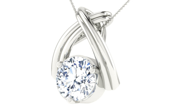 Platonic Radiant Round Cut Moissanite Pendant in Sterling Silver With Rhodium Plating