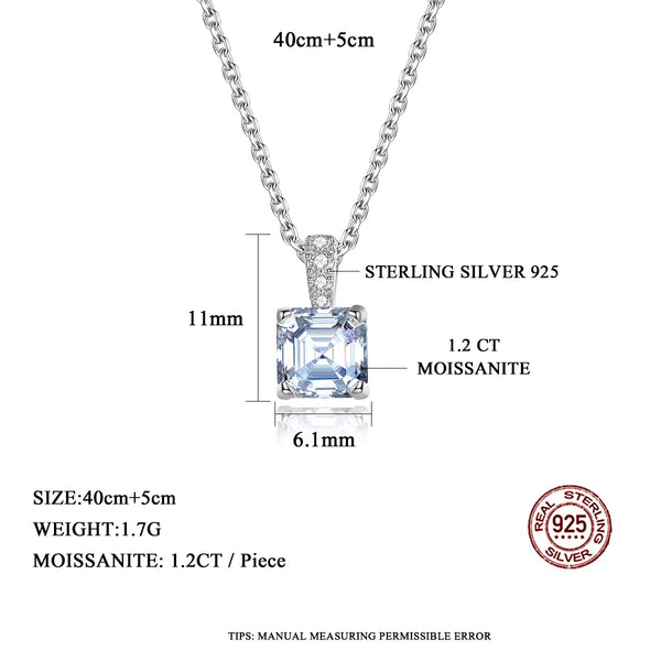 Platonic GRA Certified Radiant Royale Asscher Cut Silver Moissanite Pendant Set