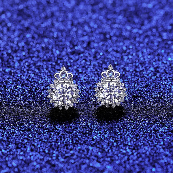 Platonic 1 ct Crown Moissanite Stud Earrings