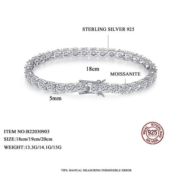 Platonic 5 mm Luxury Iced Out 925 Sterling Silver Tennis Moissanite Bracelet
