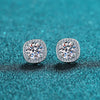 Platonic 2 ct / pair Starlight Squared Halo Bliss Solitaire Studs Moissanite Earrings; Sterling Silver; GRA Certified; D VVS1