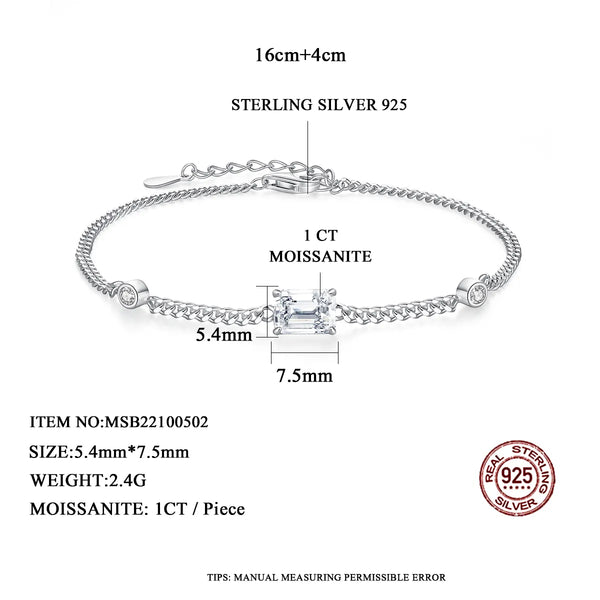 Platonic 1 ct Emerald Cut Bling Woman Adjustable Link Moissanite Bracelet