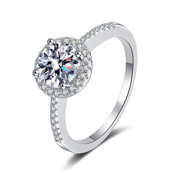 Platonic 1 ct GRA Certified Halo Moissanite Ring; D VVS1; Sterling Silver; Adjustable
