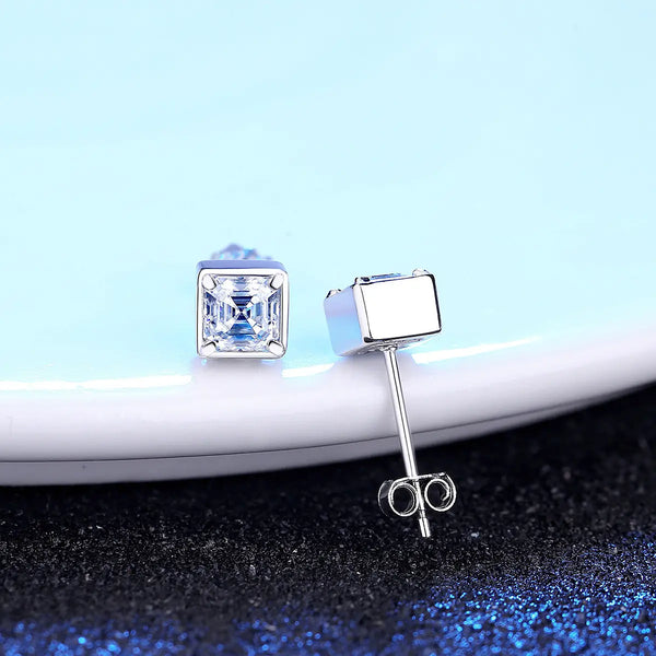 Platonic 1 ct Timeless Brilliance Asscher Cut Silver Moissanite Pendant and 1 ct Earrings with GRA Certificate; D VVS1