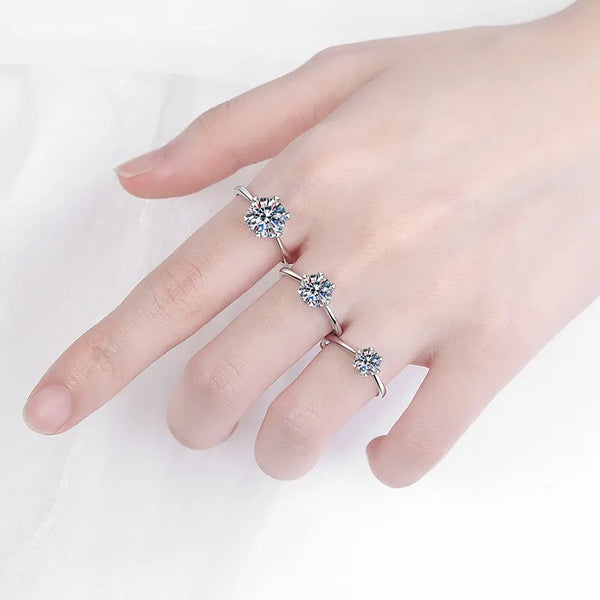 Platonic 1 ct Moissanite Round Sterling Silver Ring; GRA Certified