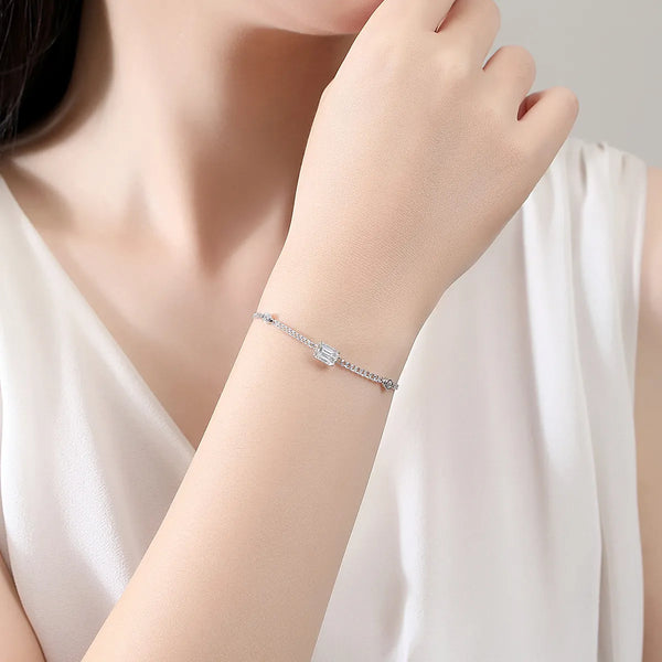 Platonic 1 ct Emerald Cut Bling Woman Adjustable Link Moissanite Bracelet