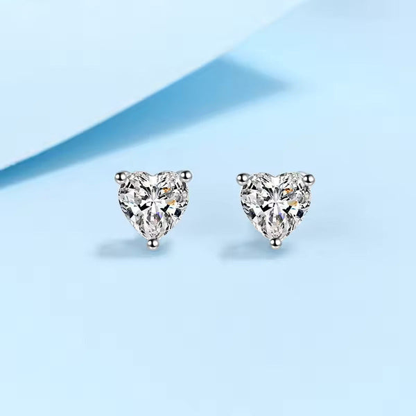 Platonic 2 ct Heart Spark Moissanite Stud Earrings D/VVS1; Sterling Silver; GRA Certified