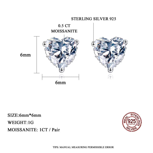 Platonic 1 ct Heart Spark Moissanite Stud Earrings D/VVS1