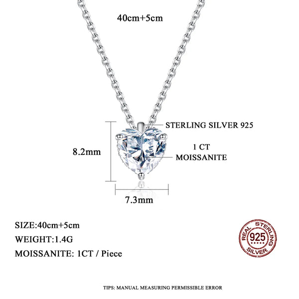 Platonic 1 ct Heart of Radiance Silver Moissanite Pendant Necklace