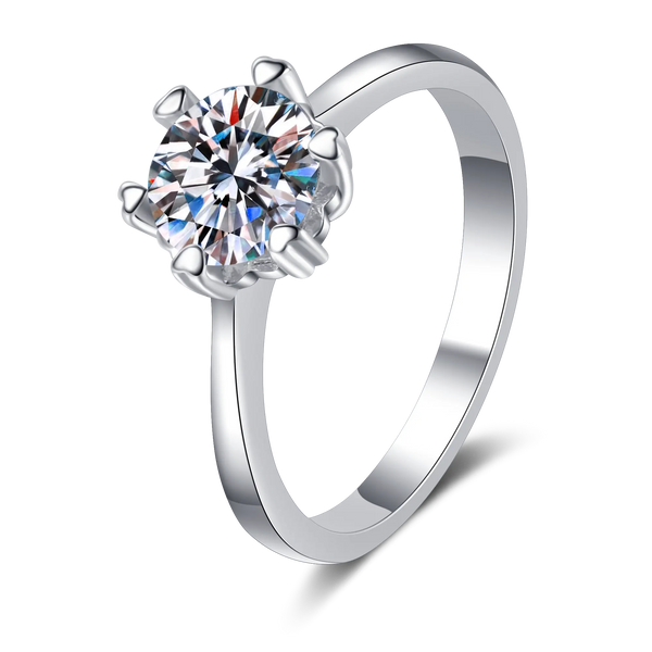 Platonic 1 ct Moissanite Round Sterling Silver Ring; GRA Certified