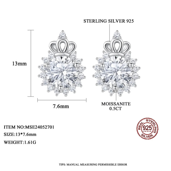Platonic 1 ct Crown Moissanite Stud Earrings