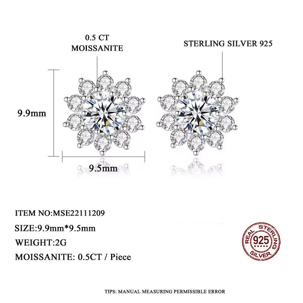 Platonic 1 ct Flower Round Halo Cut Moissanite Studs