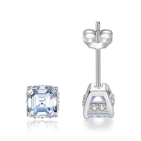 Platonic GRA Certified Radiant Royale Asscher Cut Silver Moissanite Pendant Set