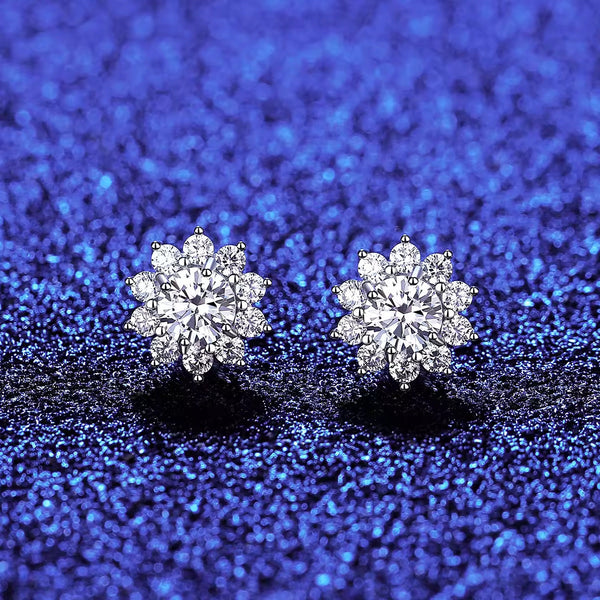 Platonic 1 ct Flower Round Halo Cut Moissanite Studs
