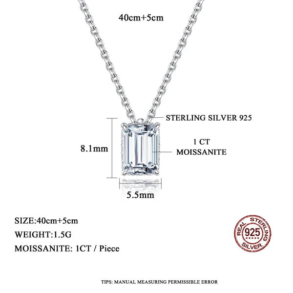Platonic 1 ct RadiantEdge Moissanite Necklace; Sterling Silver Glow; D VVS1