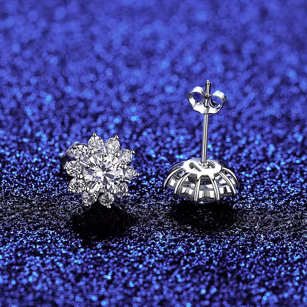 Platonic 1 ct Flower Round Halo Cut Moissanite Studs