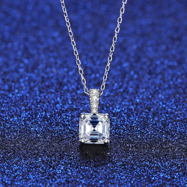 Platonic GRA Certified Radiant Royale Asscher Cut Silver Moissanite Pendant Set