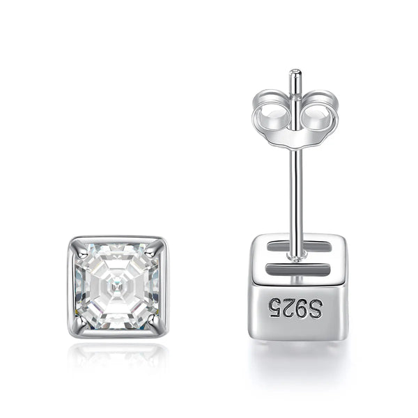 Platonic 1 ct Timeless Brilliance Asscher Cut Silver Moissanite Pendant and 1 ct Earrings with GRA Certificate; D VVS1